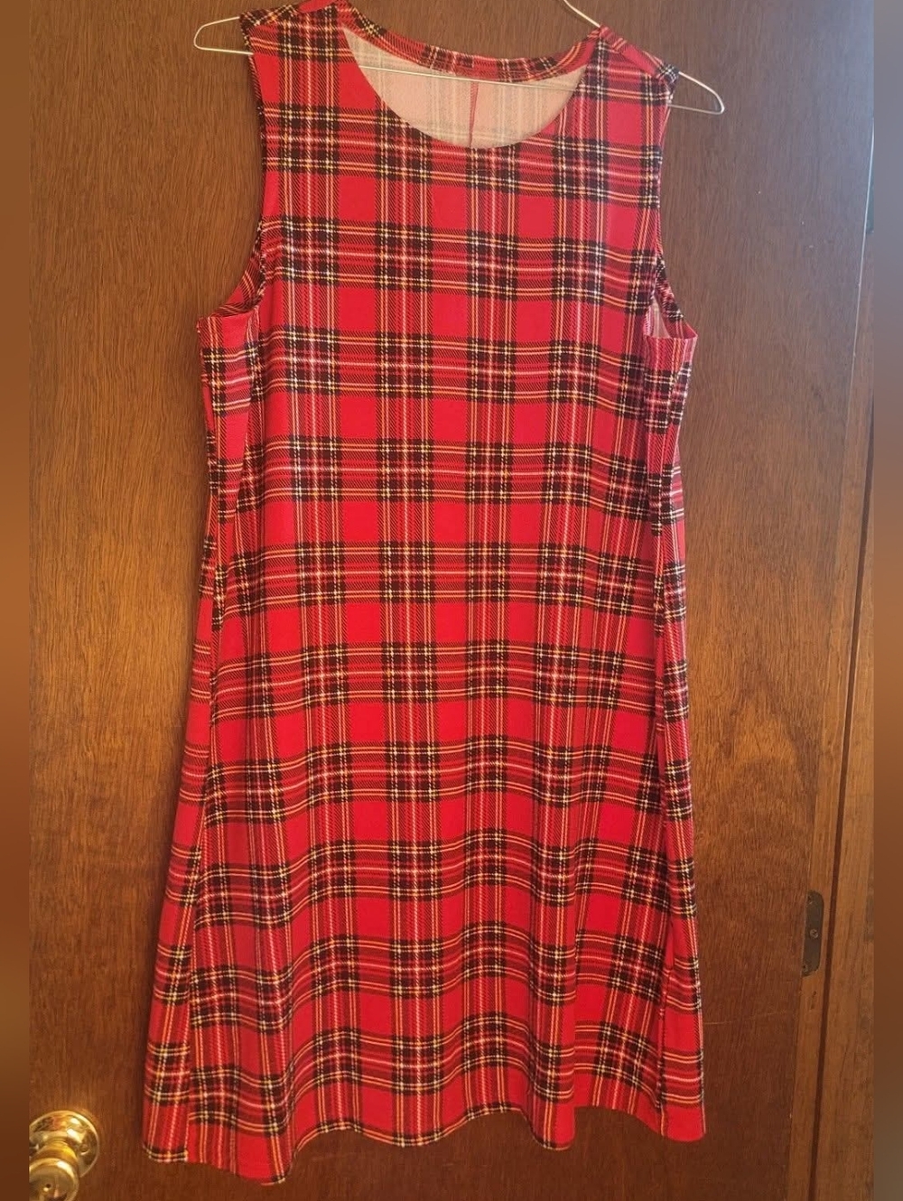 Shein 1x. Red Plaid Sleeveless A-Line Dress